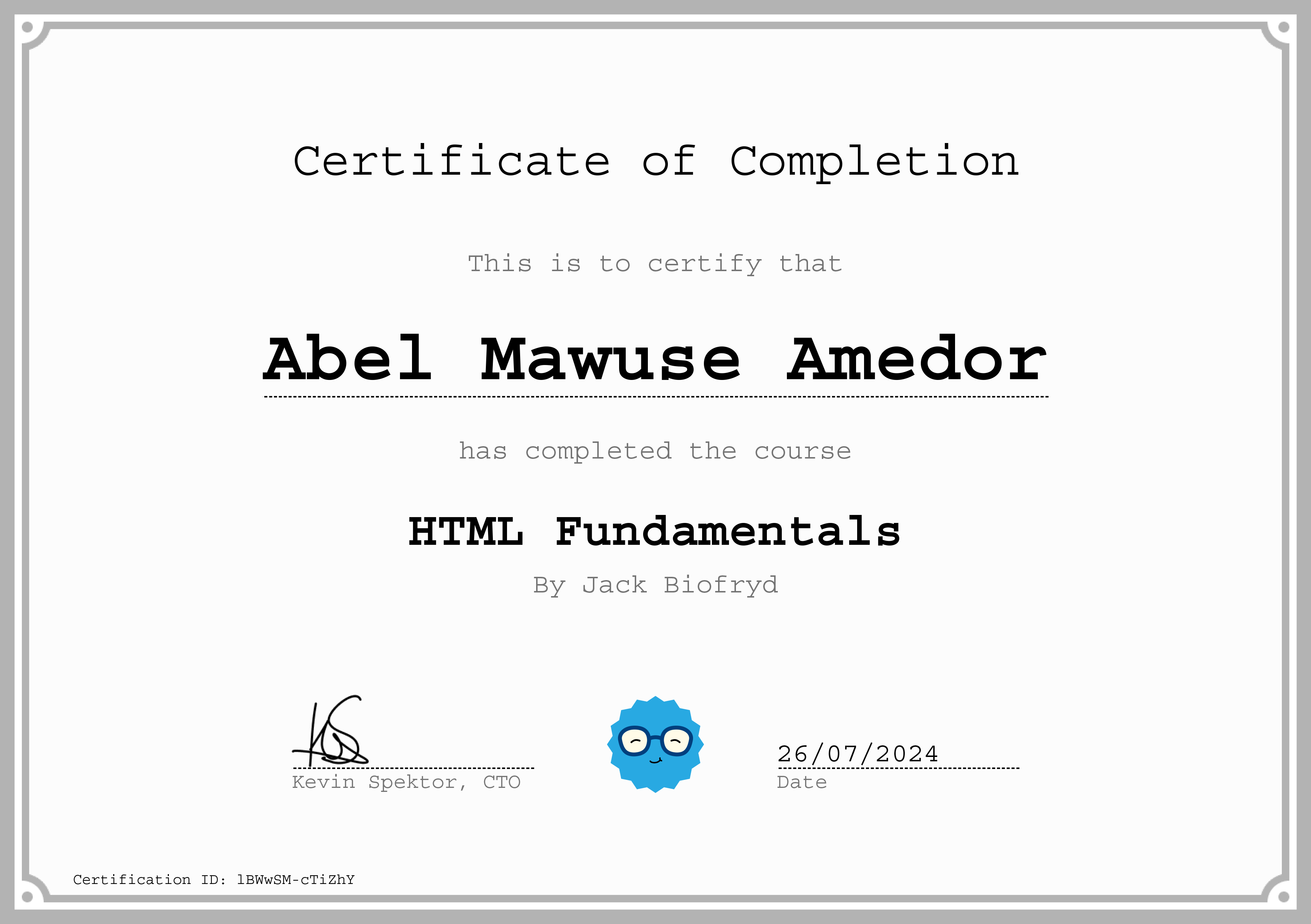 Html certificate